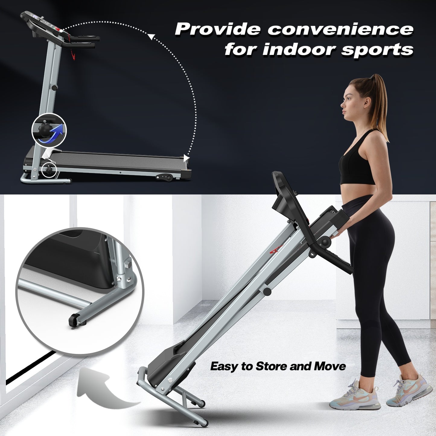 JK106 Folding Treadmill - 2.5HP Motor with 12 Programs & LED Display