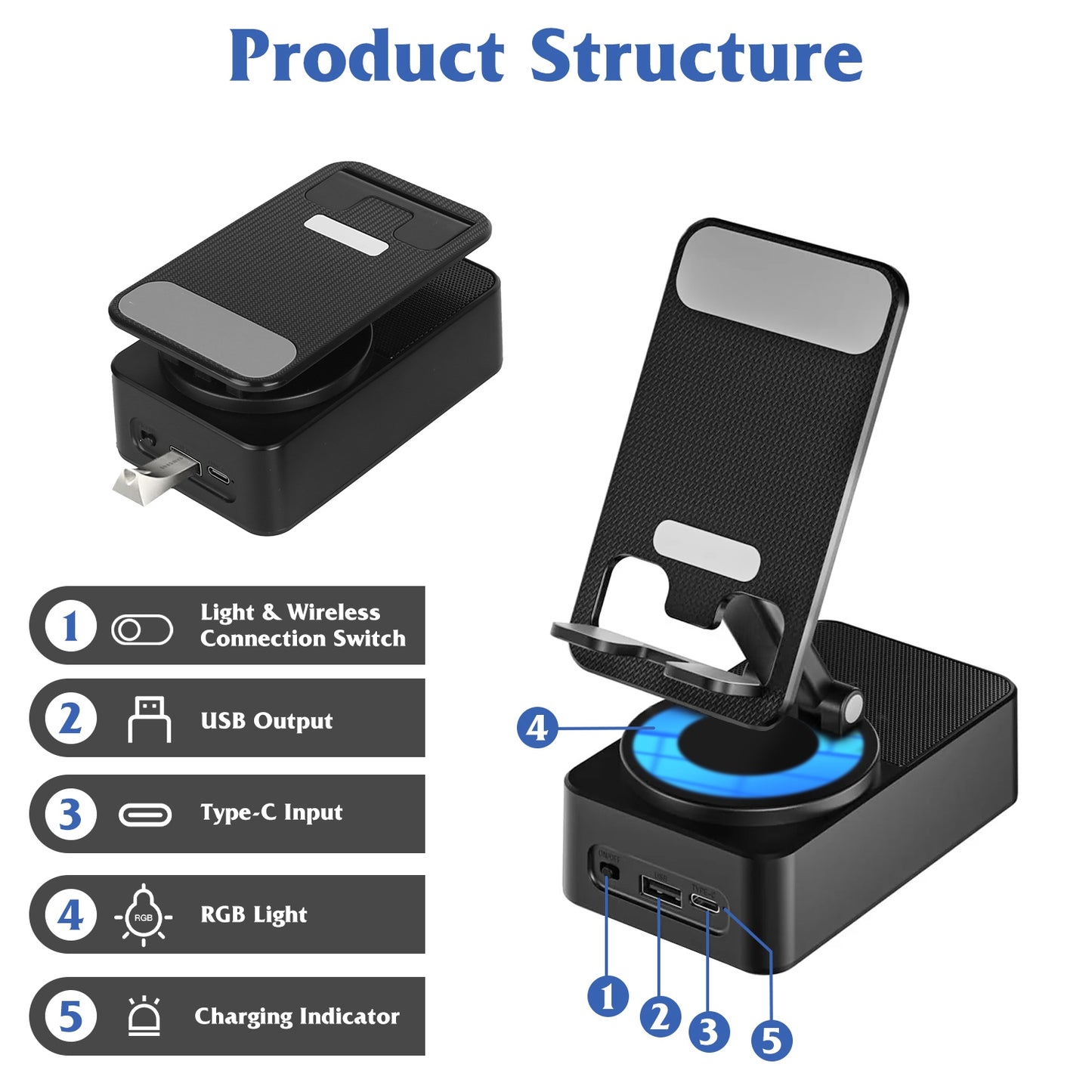 4-in-1 Phone Stand | Speaker, Power Bank & RGB Light