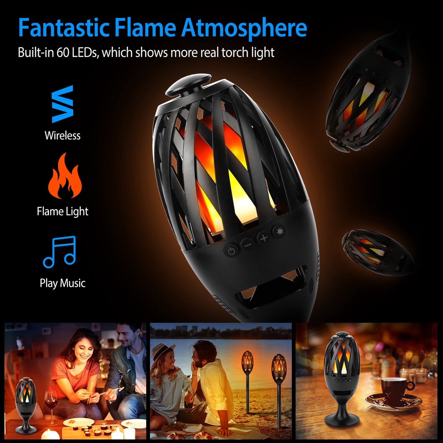 LED Flame Speaker | Wireless Outdoor Torch Light