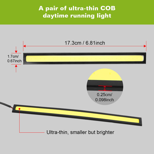 2Pcs LED Daytime Running Lights Car LED COB DRL Fog Lights IP45 Waterproof LED Strip Fog Day Driving Lamp Sticker For 12V Car Interior Exterior Use